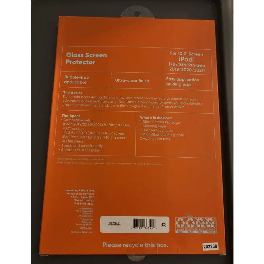 Protect Onn. iPad Glass Screen Protector For 10.2” Screen 2019-21, 7th-9th Gen